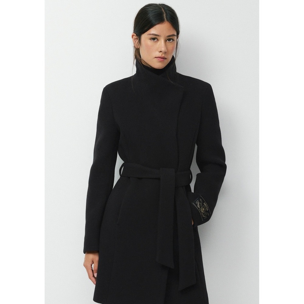 Aritzia Babaton The Connor Coat Black Italian Virgin Wool Slim Fit Wrap Coat
